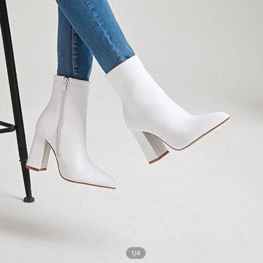 White heeled booties